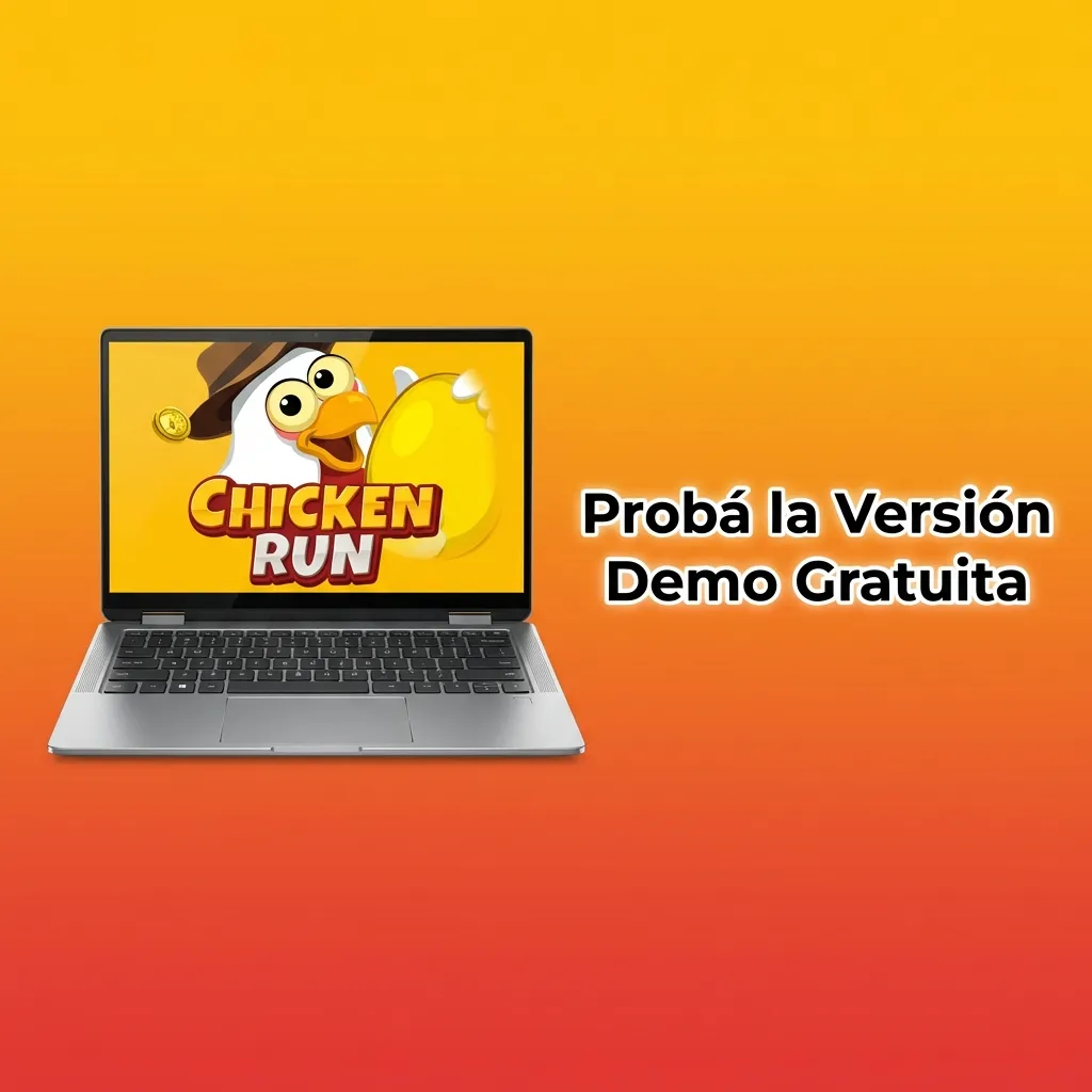 Jugador probando la versión demo gratuita de Chicken Run en pantalla, explorando mecánicas y multiplicadores sin riesgo