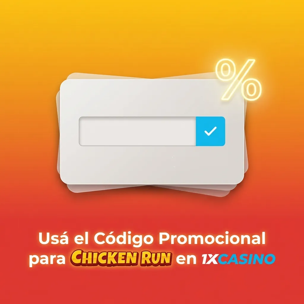 Promotional code CHICKEN500 displayed for Chicken Run bonus at 1xcasino registration and promotions section.
